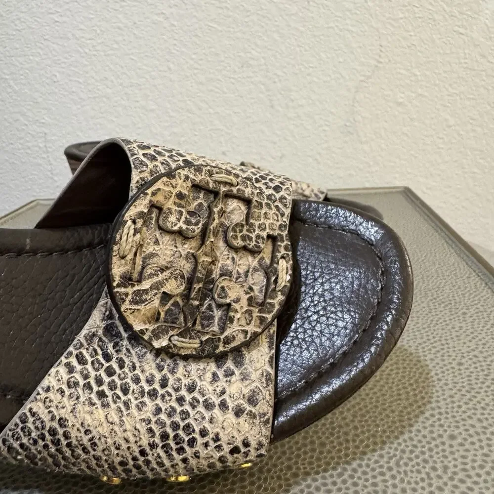 Tory Burch Patti Snakeskin Leather Platform Wedge Slide Sandals Size 8.5 M